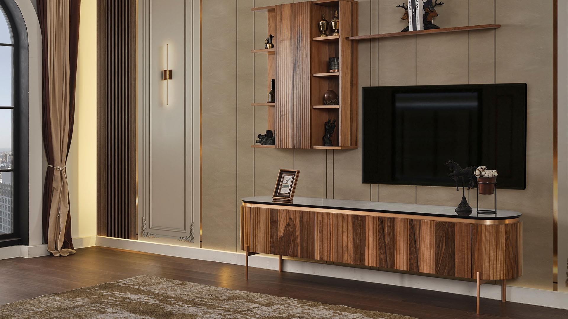 Tesla Walnut Bronz TV Ünitesi - Mazello Mobilya'da