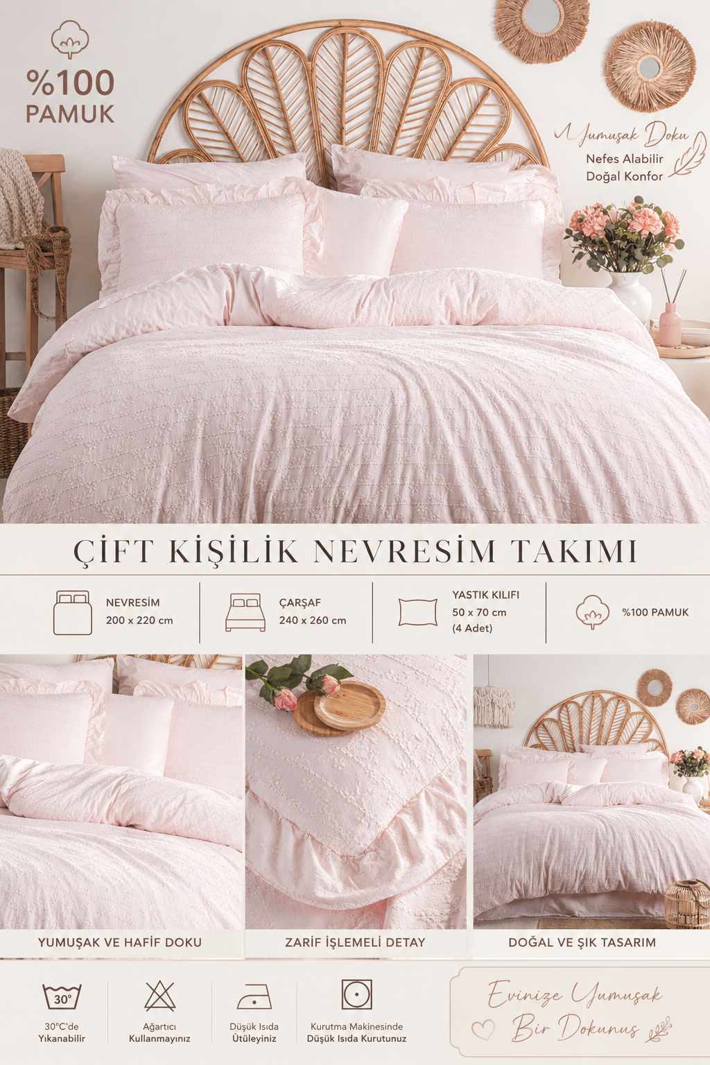İYİ GECELER İSTANBUL ÇİFT KİŞİLİK NEVRESİM TAKIMI RESİTAL PUDRA