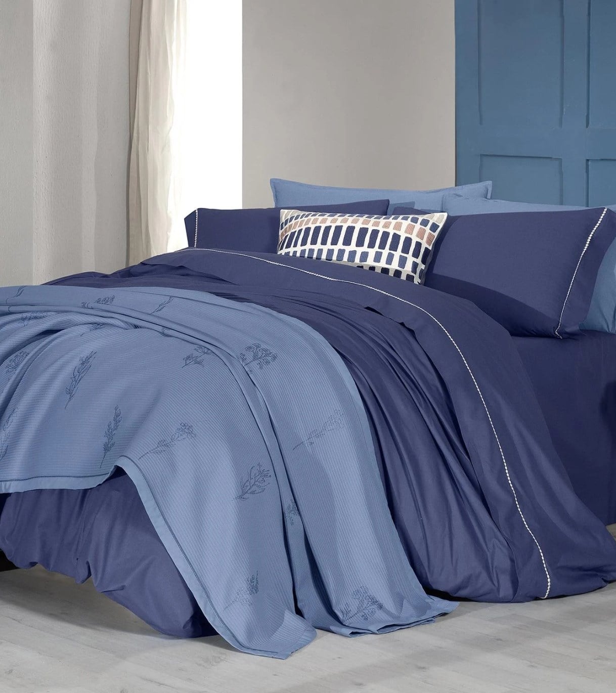 SAREV EVA ELDON ÇİFT KİŞİLİK PİKELİ NEVRESİM TAKIMI MAVİ