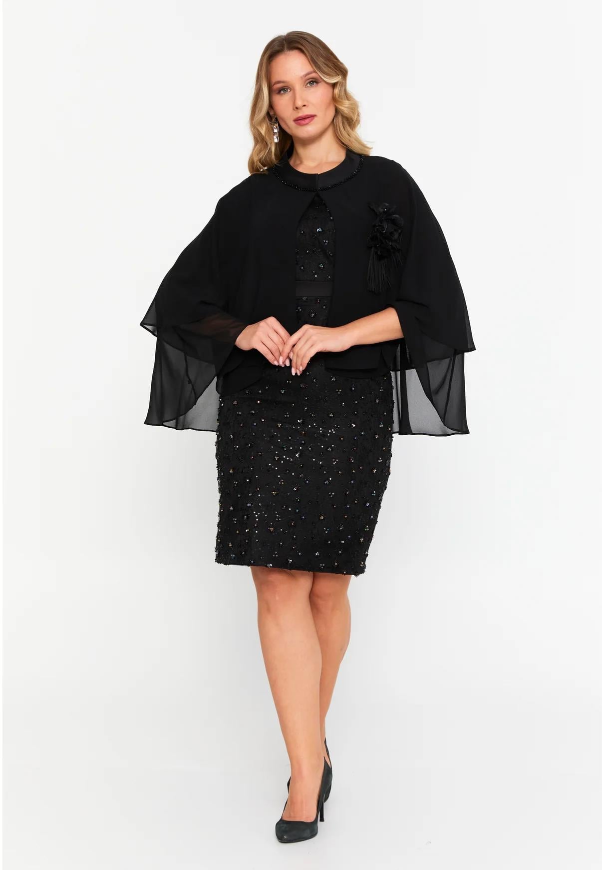 ŞİFON CEKETLİ KISA  DANTEL  ELBİSE