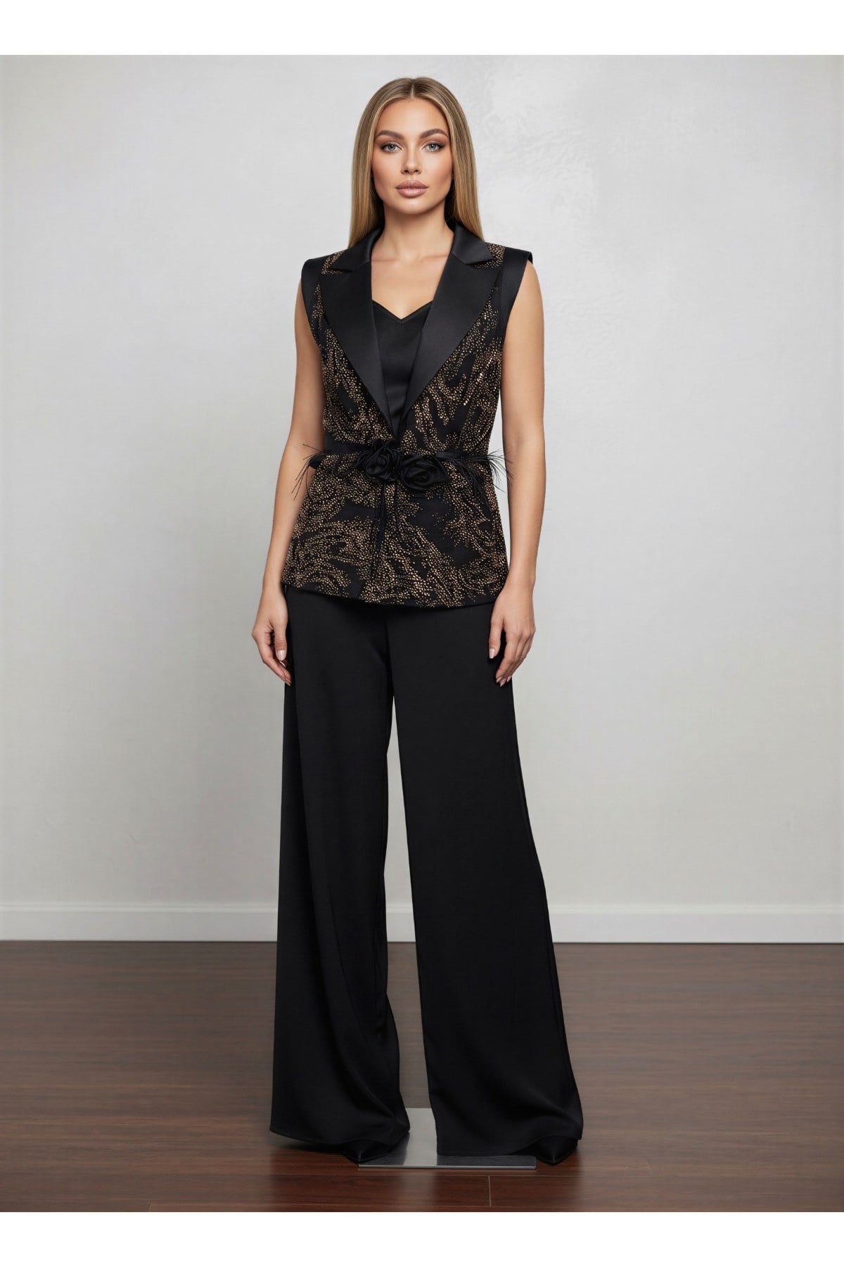 PAYET CEKETLİ  BÜSTİYER SIV.SATEN PANTOLONLU 3'LÜ  TAKIM