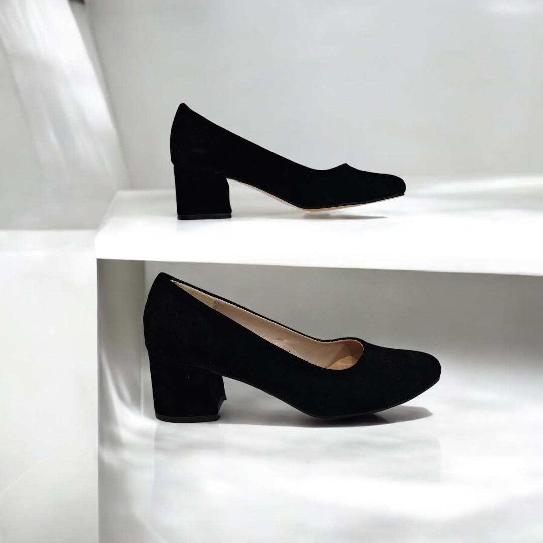 Fiyra 7028 Siyah Süet 5cm Kare Topuklu Bayan Stiletto Ayakkabı
