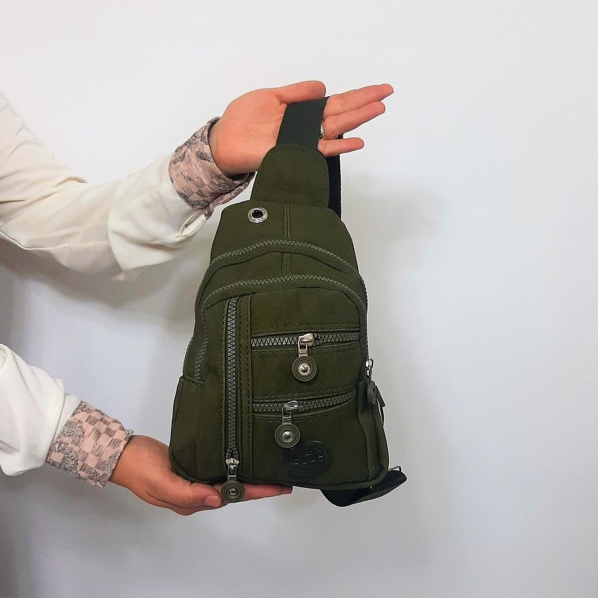 Fiyra bb1 Haki Renk Krinkıl Kumaş Beş Bölmeli  Body Bag Bayan Çanta