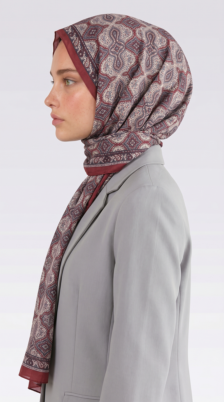 AHENK DESENLİ COTTON ŞAL - KIRMIZI