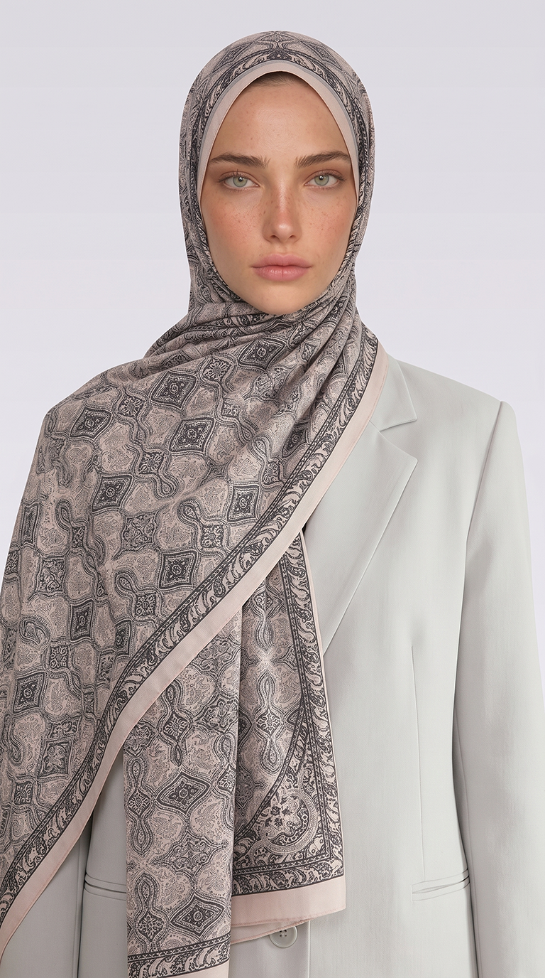 AHENK DESENLİ COTTON ŞAL - KREM 
