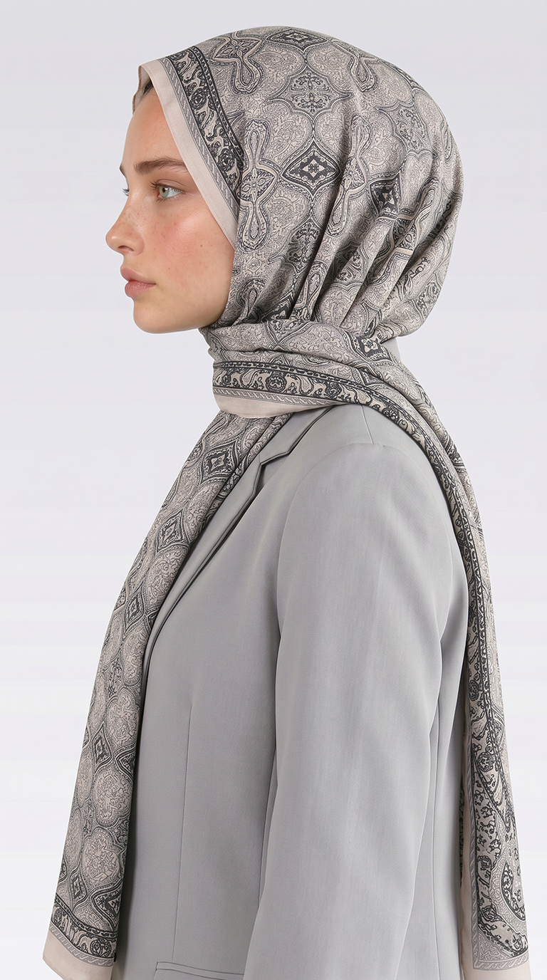 AHENK DESENLİ COTTON ŞAL - KREM 