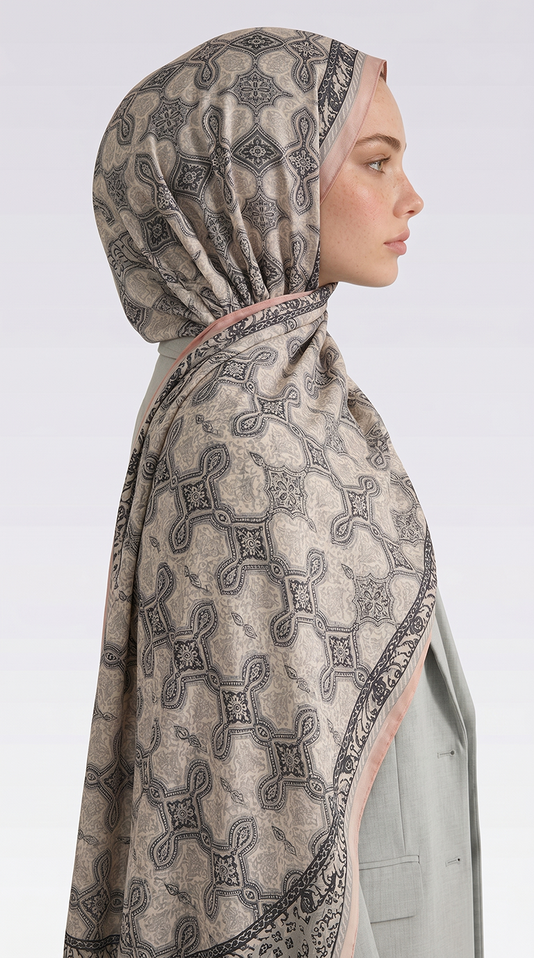 AHENK DESENLİ COTTON ŞAL - KREM 