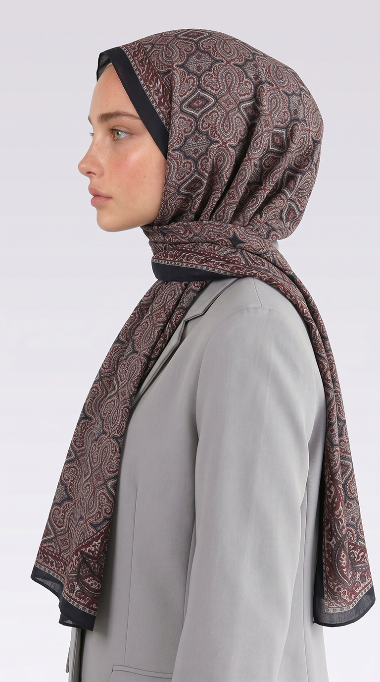 AHENK DESENLİ COTTON ŞAL - SİYAH / KIRMIZI