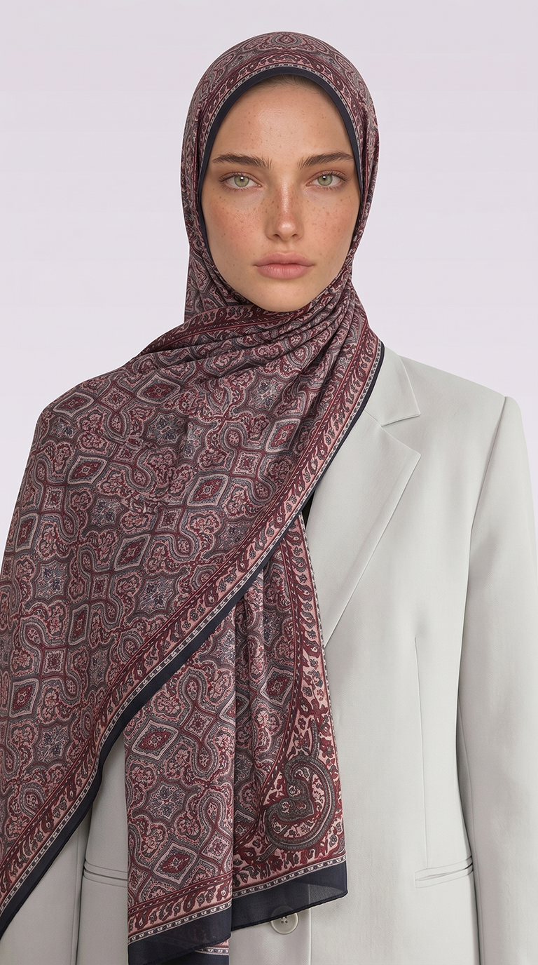 AHENK DESENLİ COTTON ŞAL - SİYAH / KIRMIZI