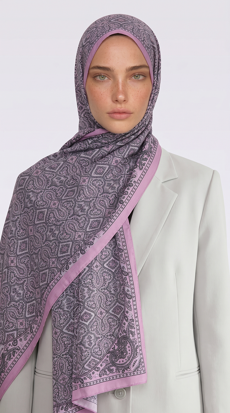 AHENK DESENLİ COTTON ŞAL - SİYAH / LİLA 