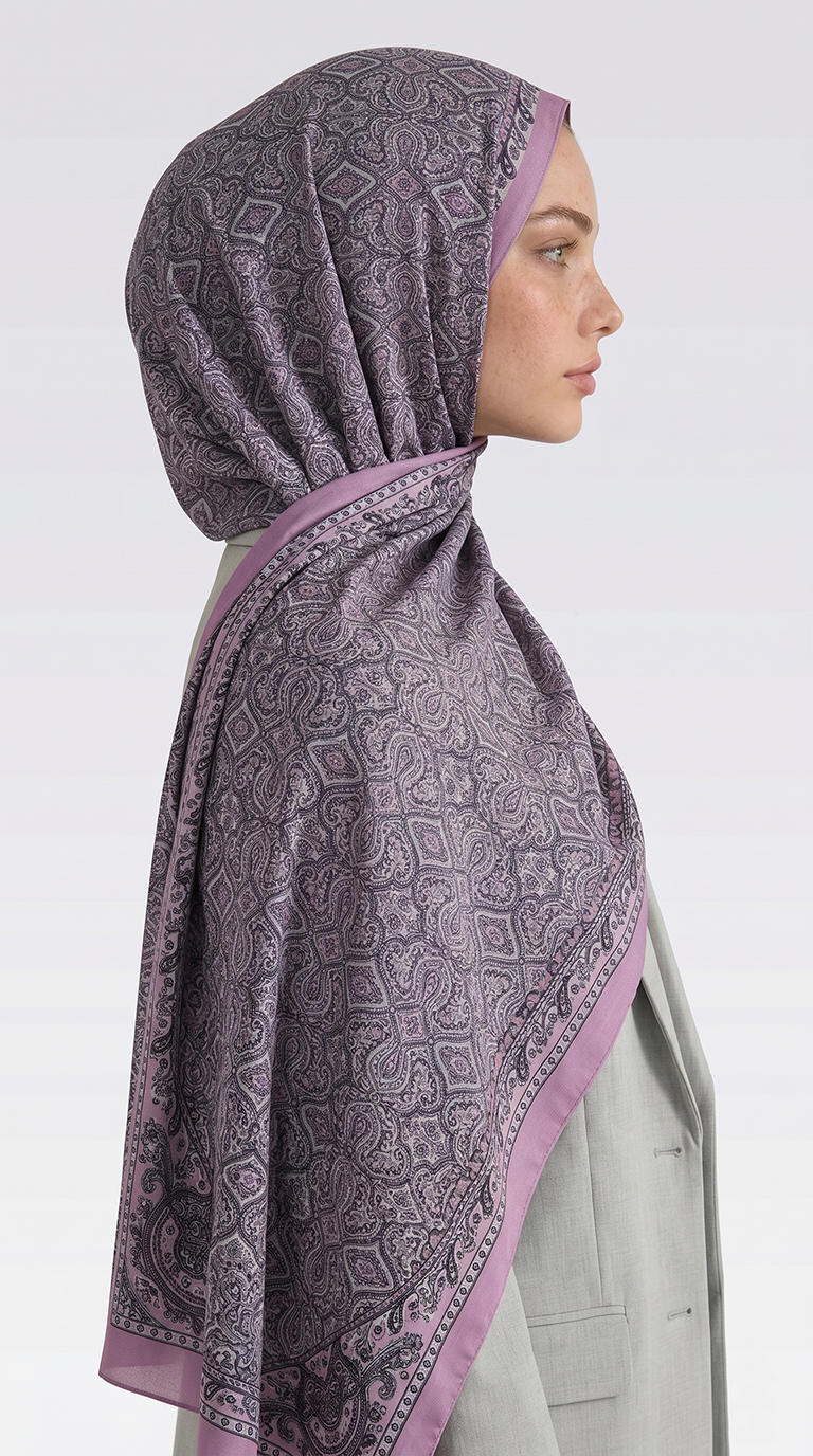 AHENK DESENLİ COTTON ŞAL - SİYAH / LİLA 