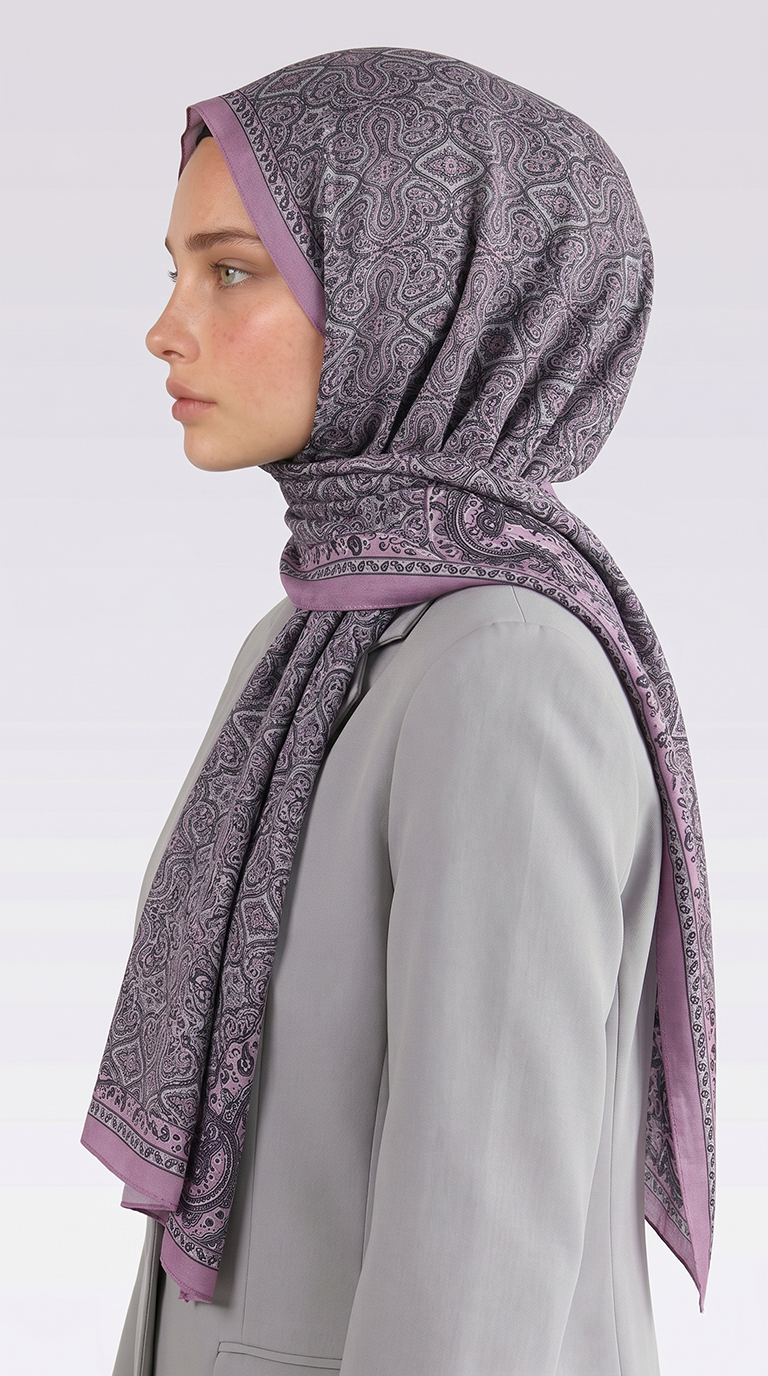 AHENK DESENLİ COTTON ŞAL - SİYAH / LİLA 