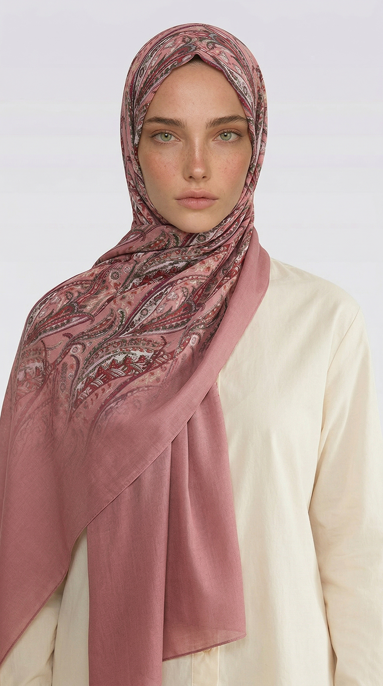 ALMERA DESENLİ COTTON ŞAL - KIRMIZI / PEMBE