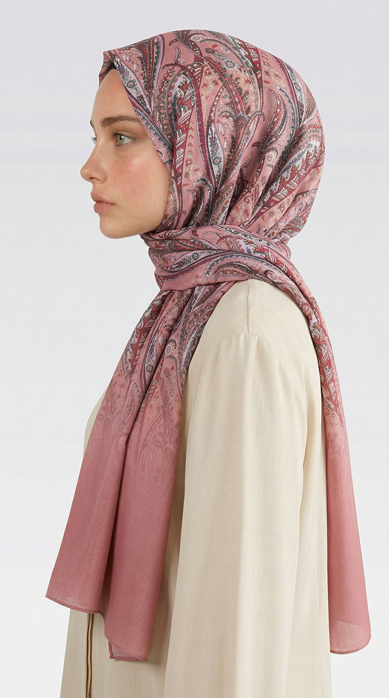 ALMERA DESENLİ COTTON ŞAL - KIRMIZI / PEMBE