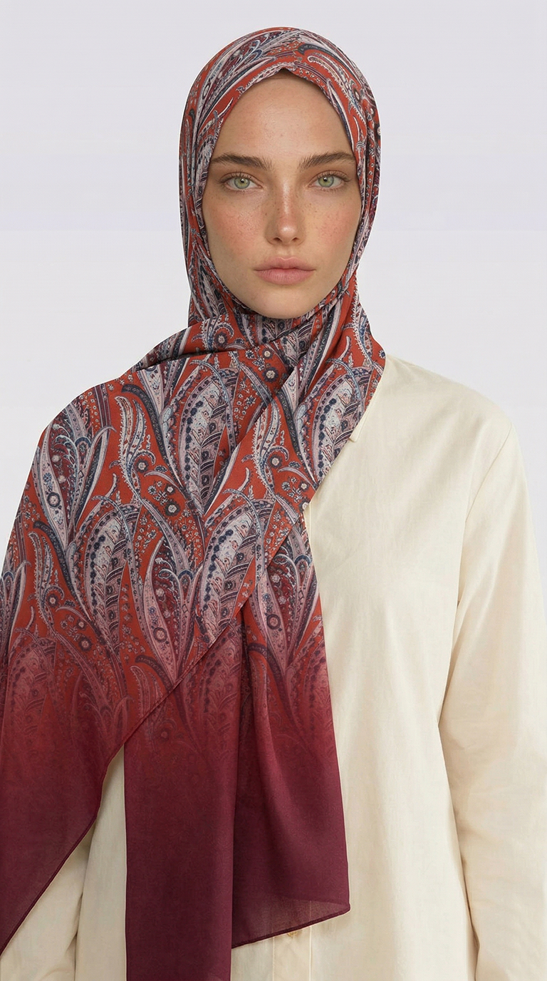 ALMERA DESENLİ COTTON ŞAL - KIRMIZI
