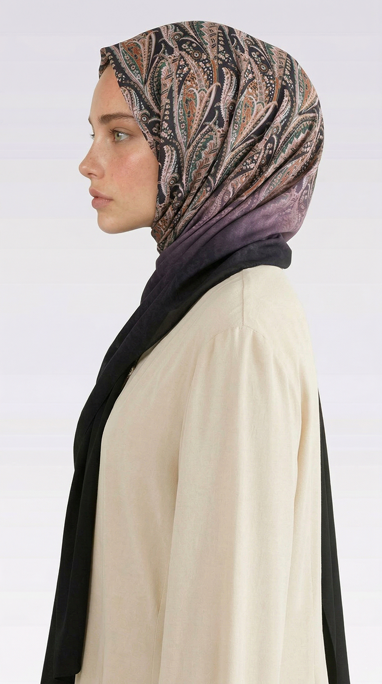 ALMERA DESENLİ COTTON ŞAL - LACİVERT / TURUNCU