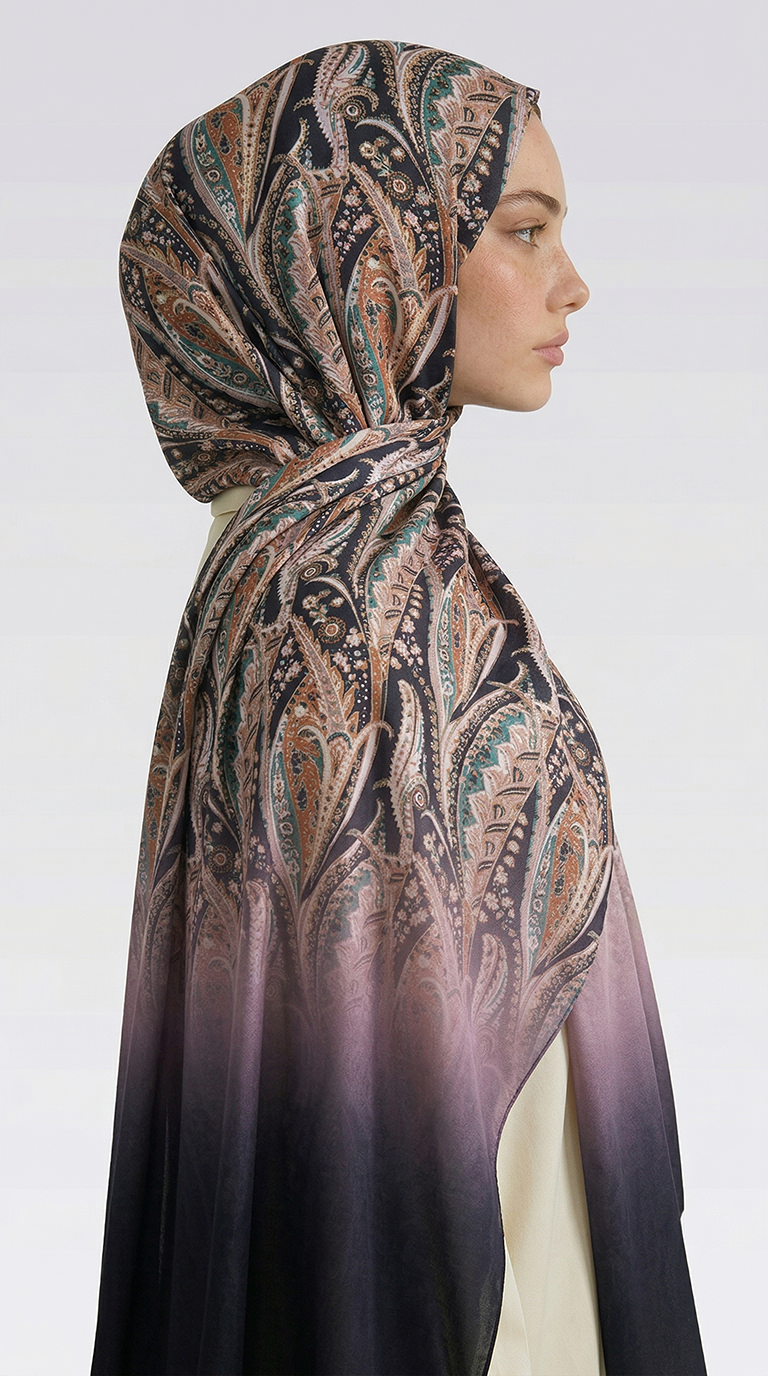 ALMERA DESENLİ COTTON ŞAL - LACİVERT / TURUNCU