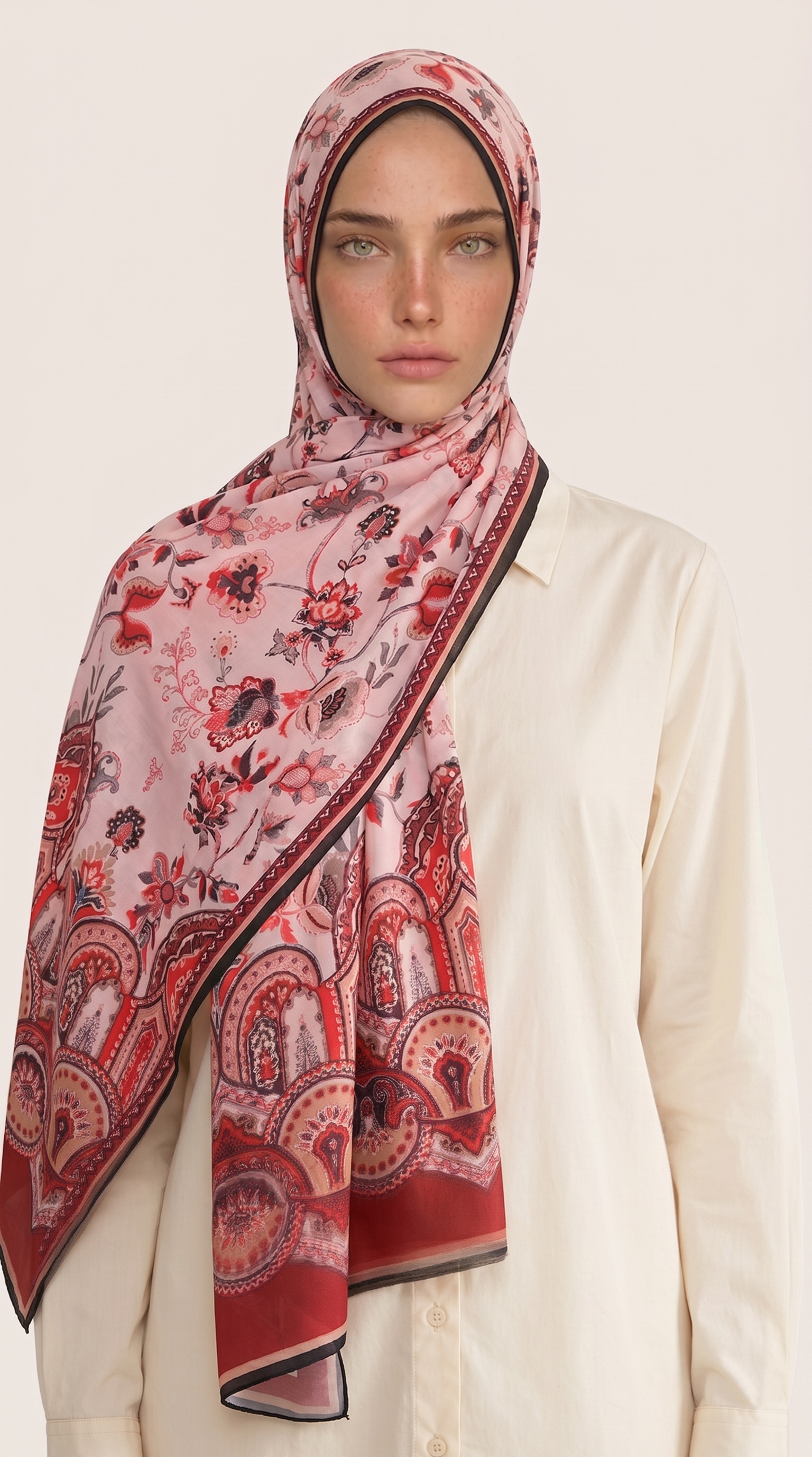 ALYA ETNİK DESENLİ COTTON ŞAL - KIRMIZI 