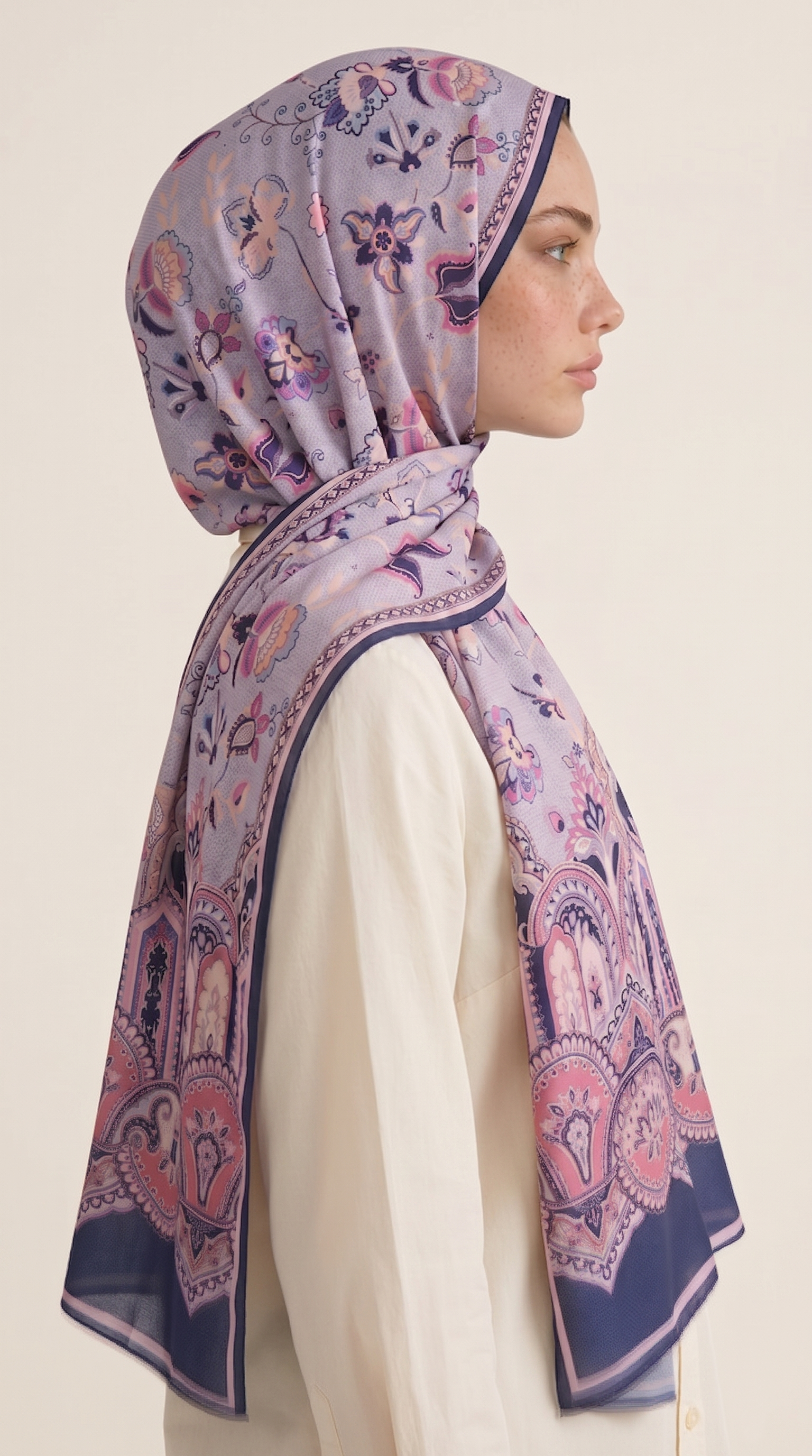 ALYA ETNİK DESENLİ COTTON ŞAL - LACİVERT / PEMBE 