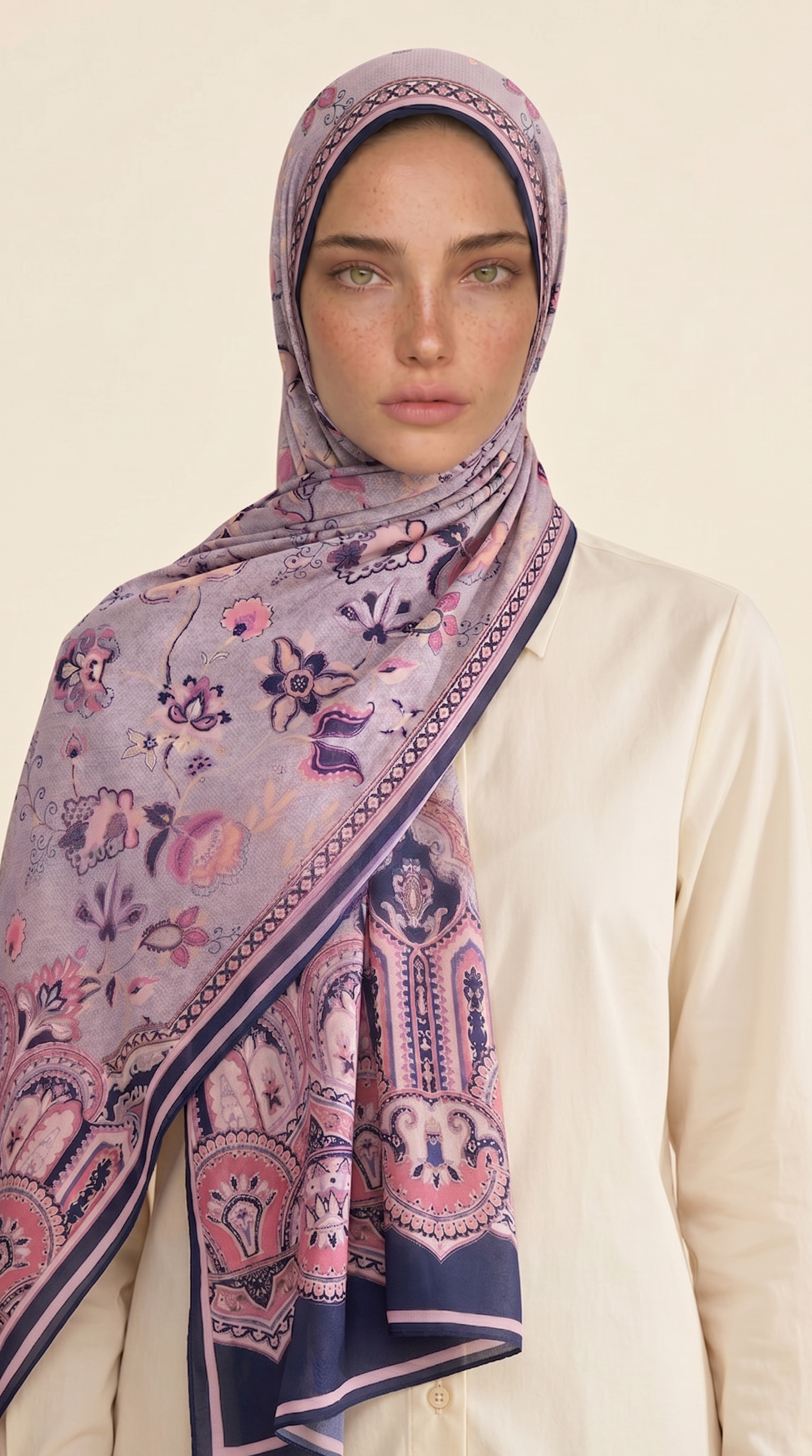 ALYA ETNİK DESENLİ COTTON ŞAL - LACİVERT / PEMBE 