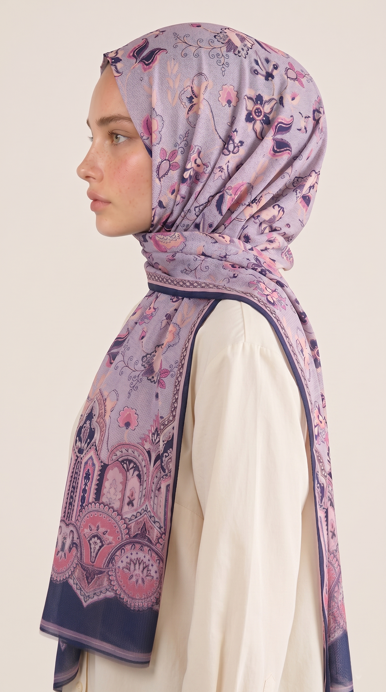 ALYA ETNİK DESENLİ COTTON ŞAL - LACİVERT / PEMBE 