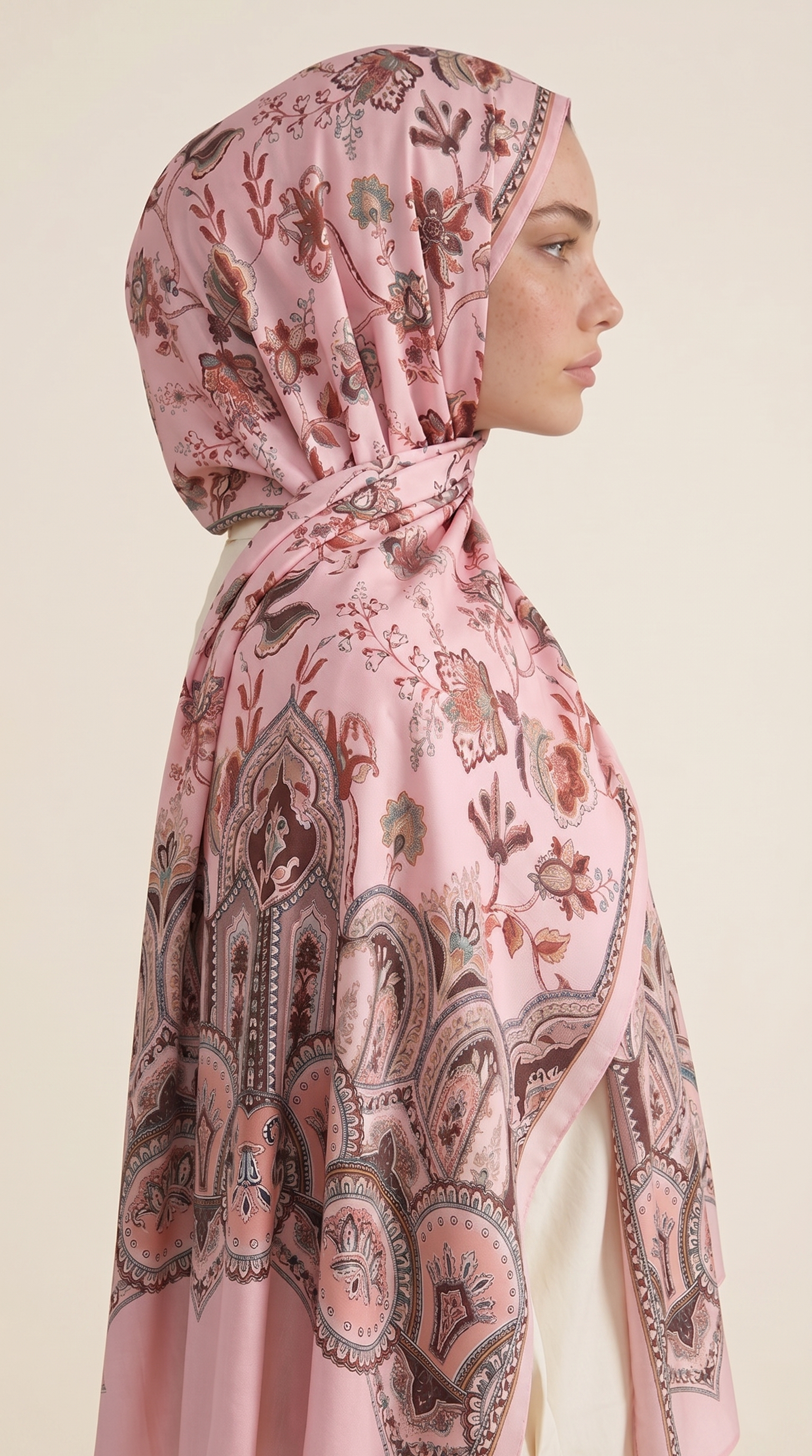 ALYA ETNİK DESENLİ COTTON ŞAL - PEMBE / KAHVERENGİ