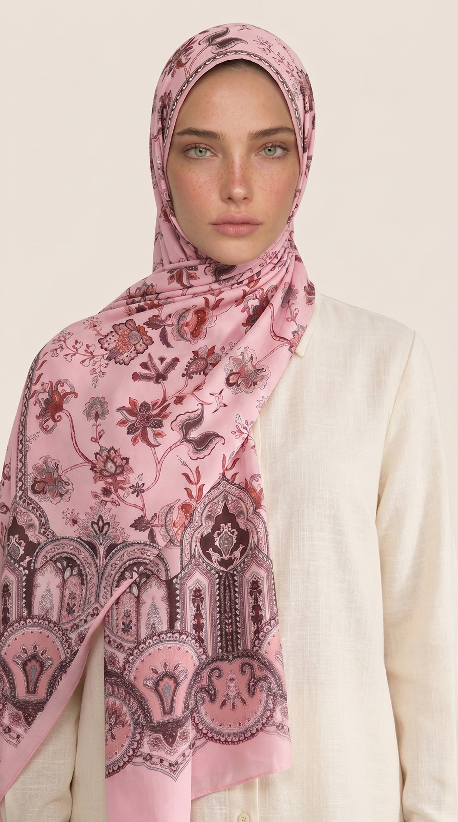 ALYA ETNİK DESENLİ COTTON ŞAL - PEMBE / KAHVERENGİ