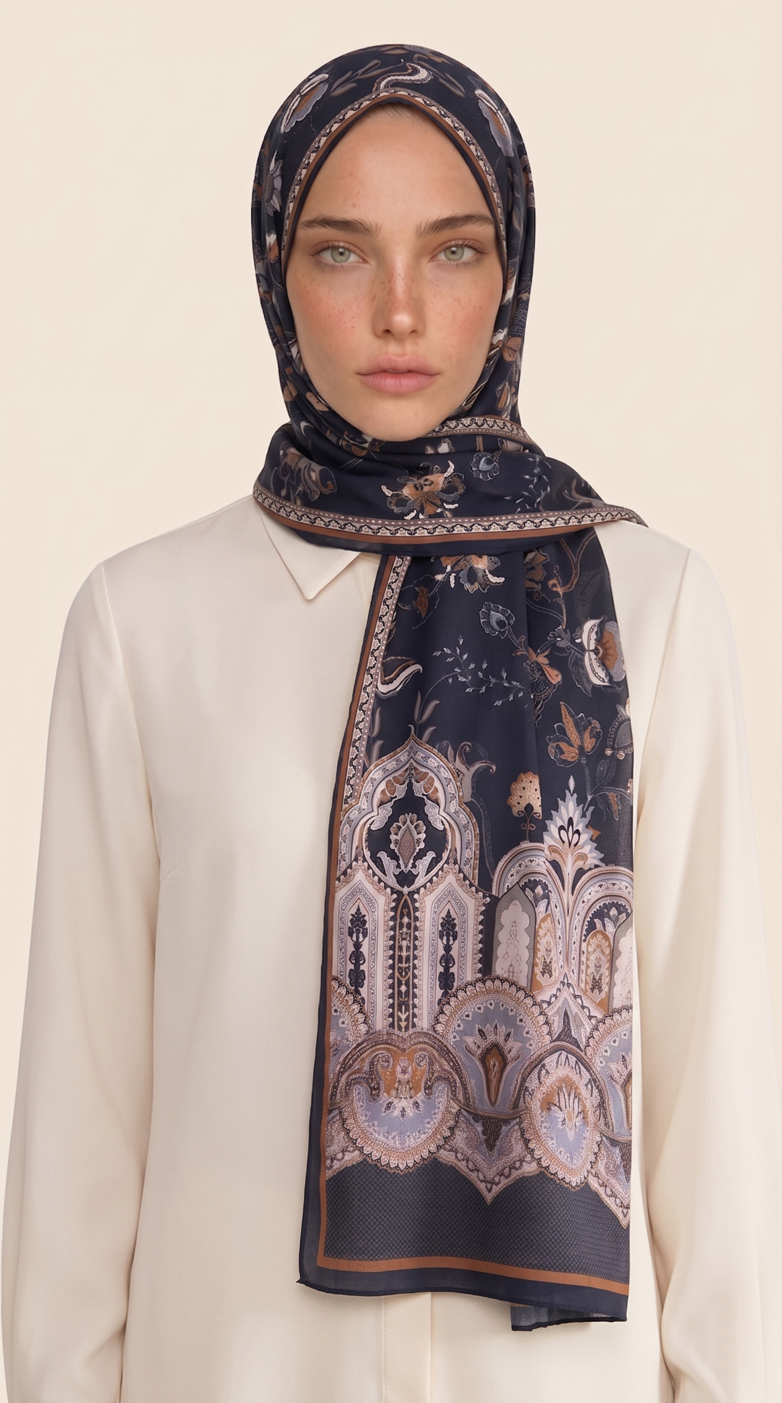 ALYA ETNİK DESENLİ COTTON ŞAL -SİYAH / KAHVERENGİ