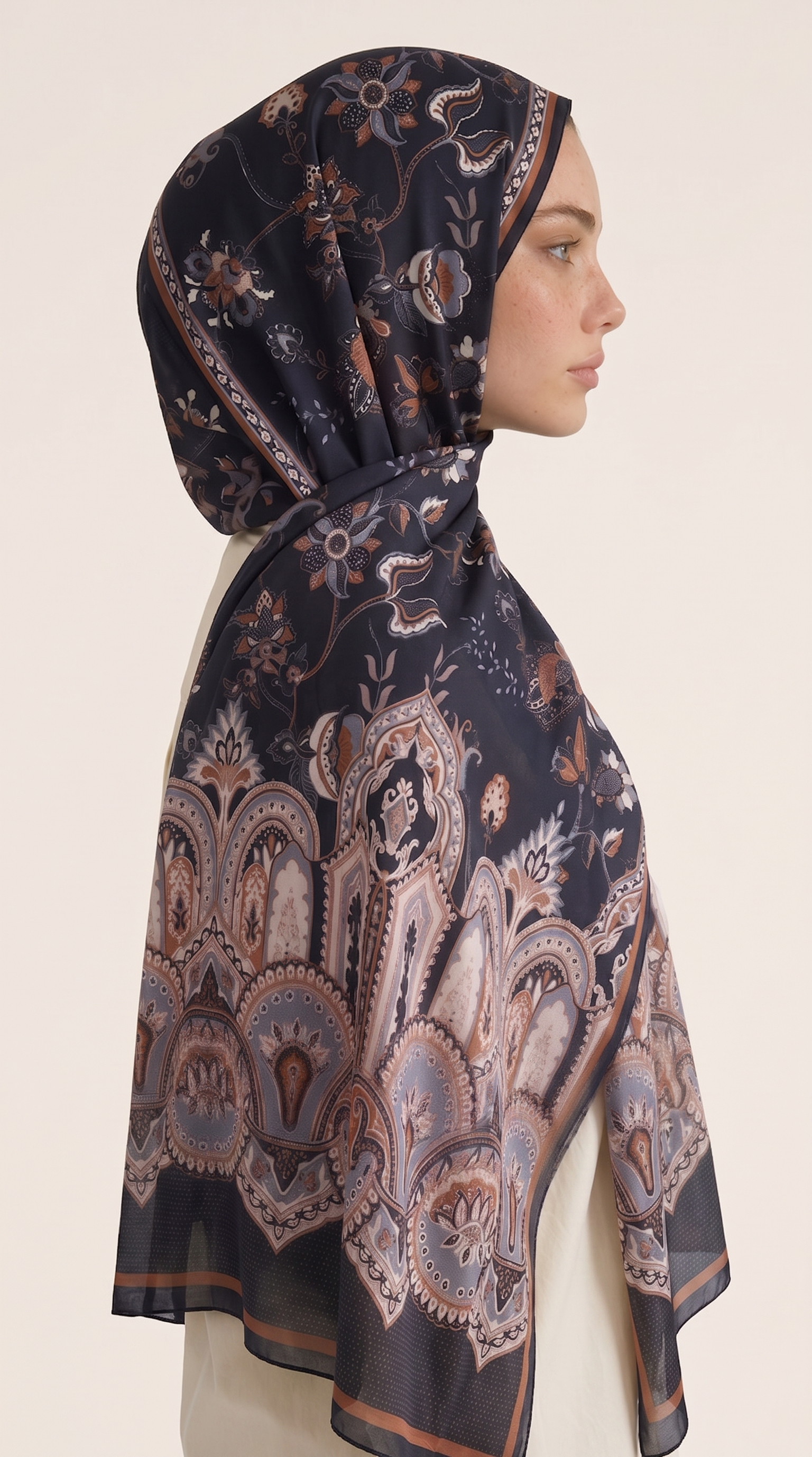 ALYA ETNİK DESENLİ COTTON ŞAL -SİYAH / KAHVERENGİ