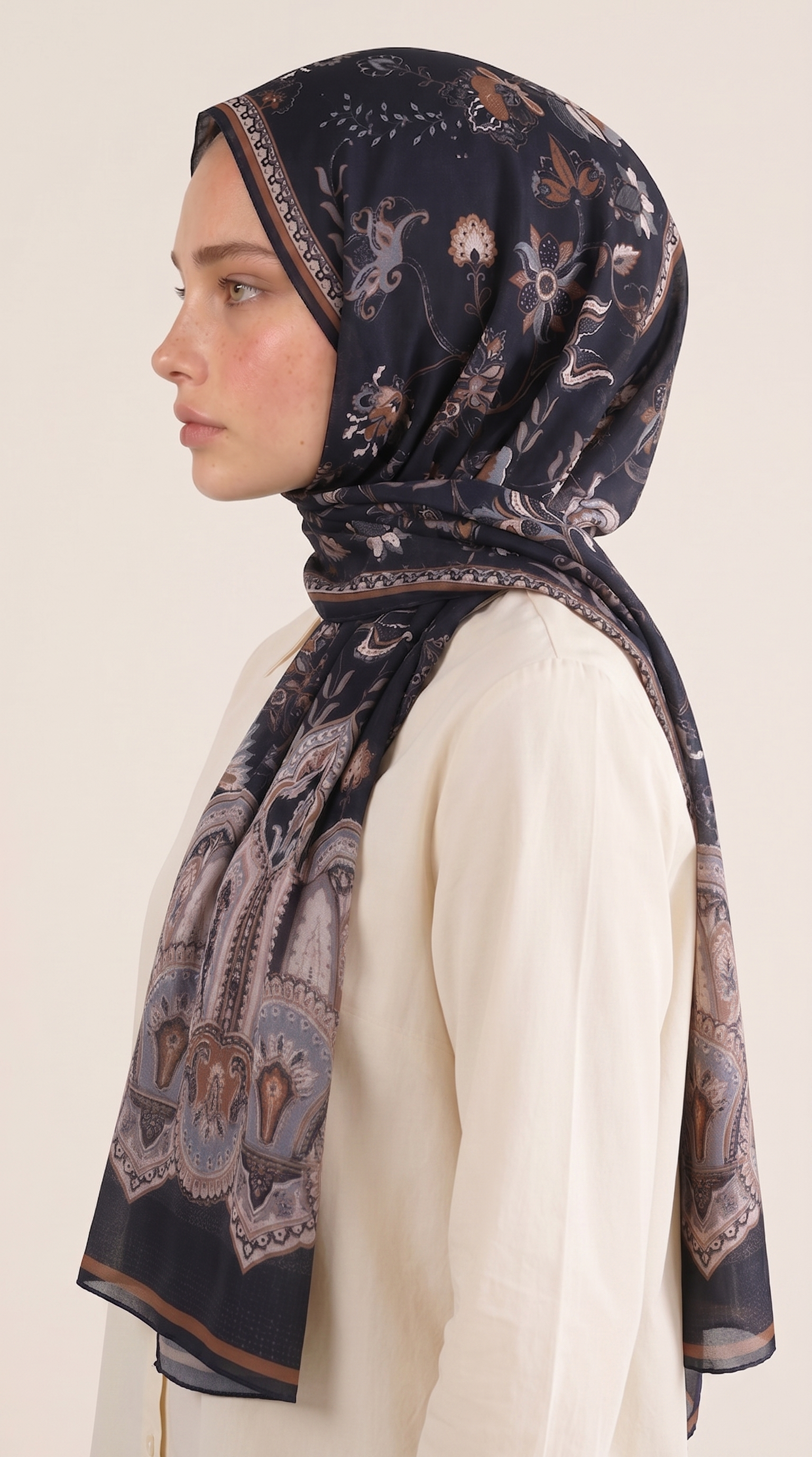 ALYA ETNİK DESENLİ COTTON ŞAL -SİYAH / KAHVERENGİ