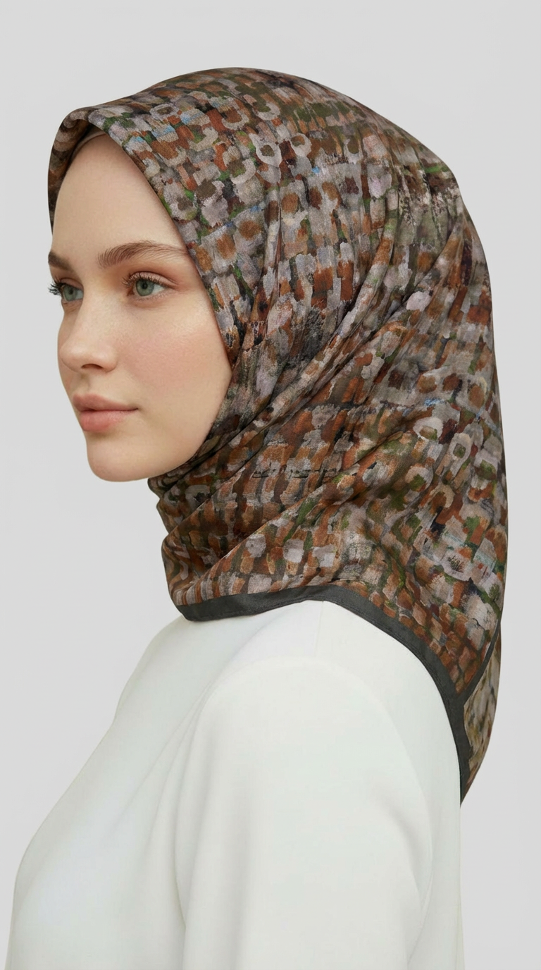 CANVAS DESENLİ RAYON EŞARP - HAKİ / KREM 