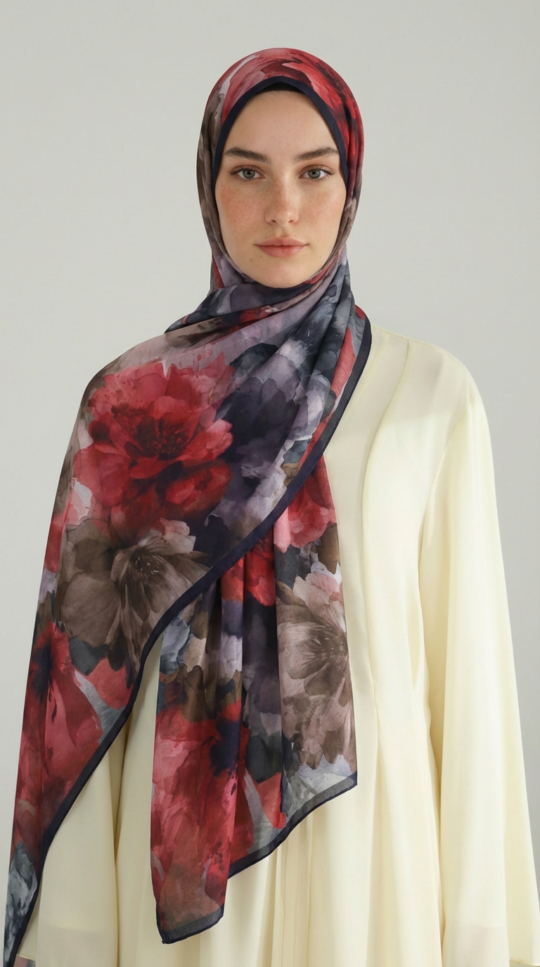 ÇİÇEK DESENLİ COTTON ŞAL - BORDO / BEJ