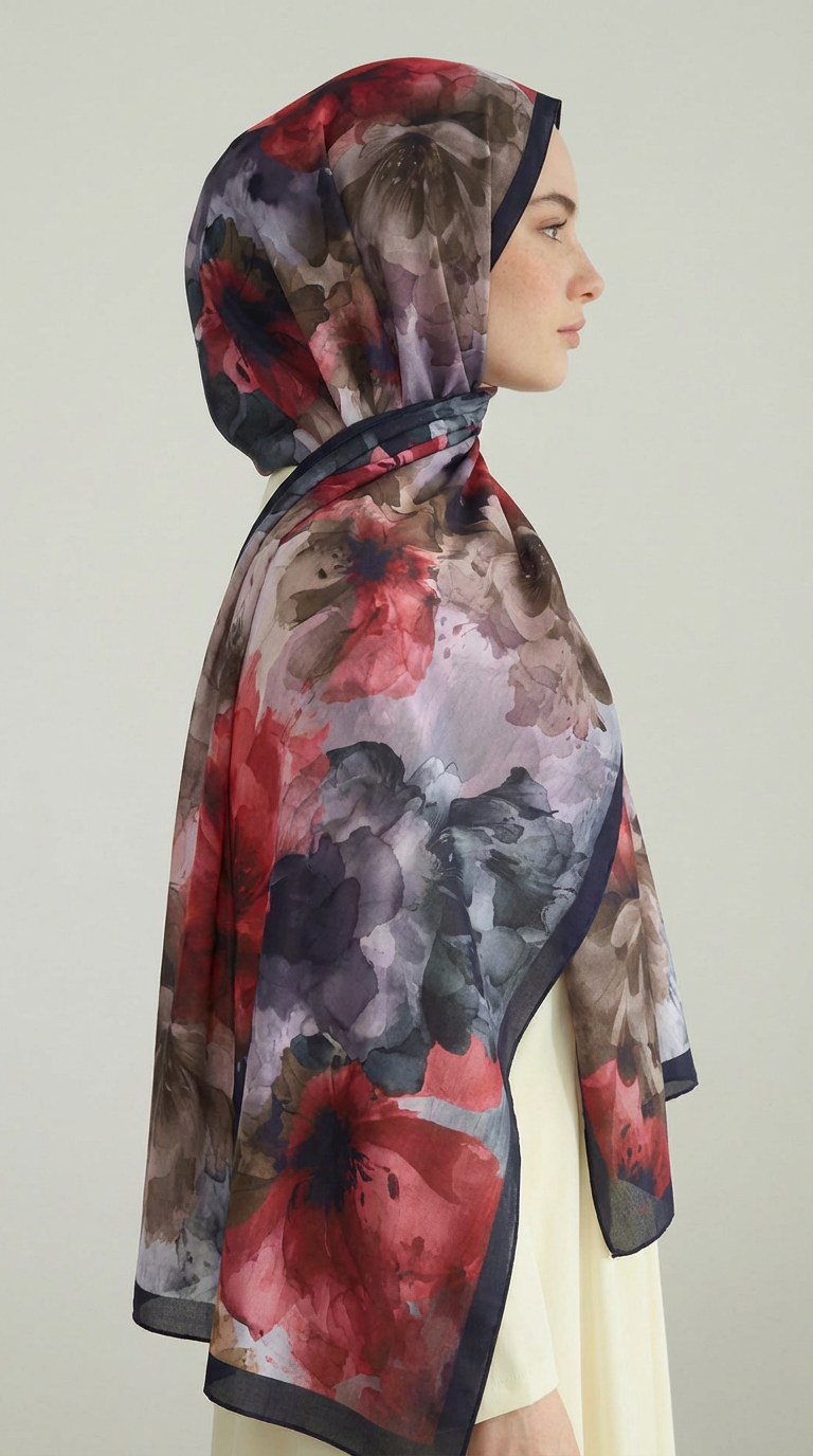 ÇİÇEK DESENLİ COTTON ŞAL - BORDO / BEJ