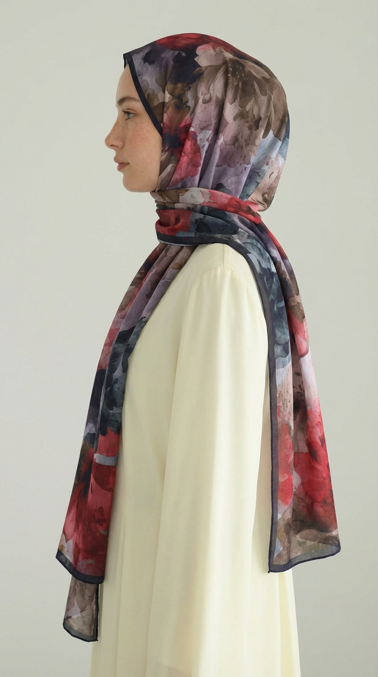 ÇİÇEK DESENLİ COTTON ŞAL - BORDO / BEJ