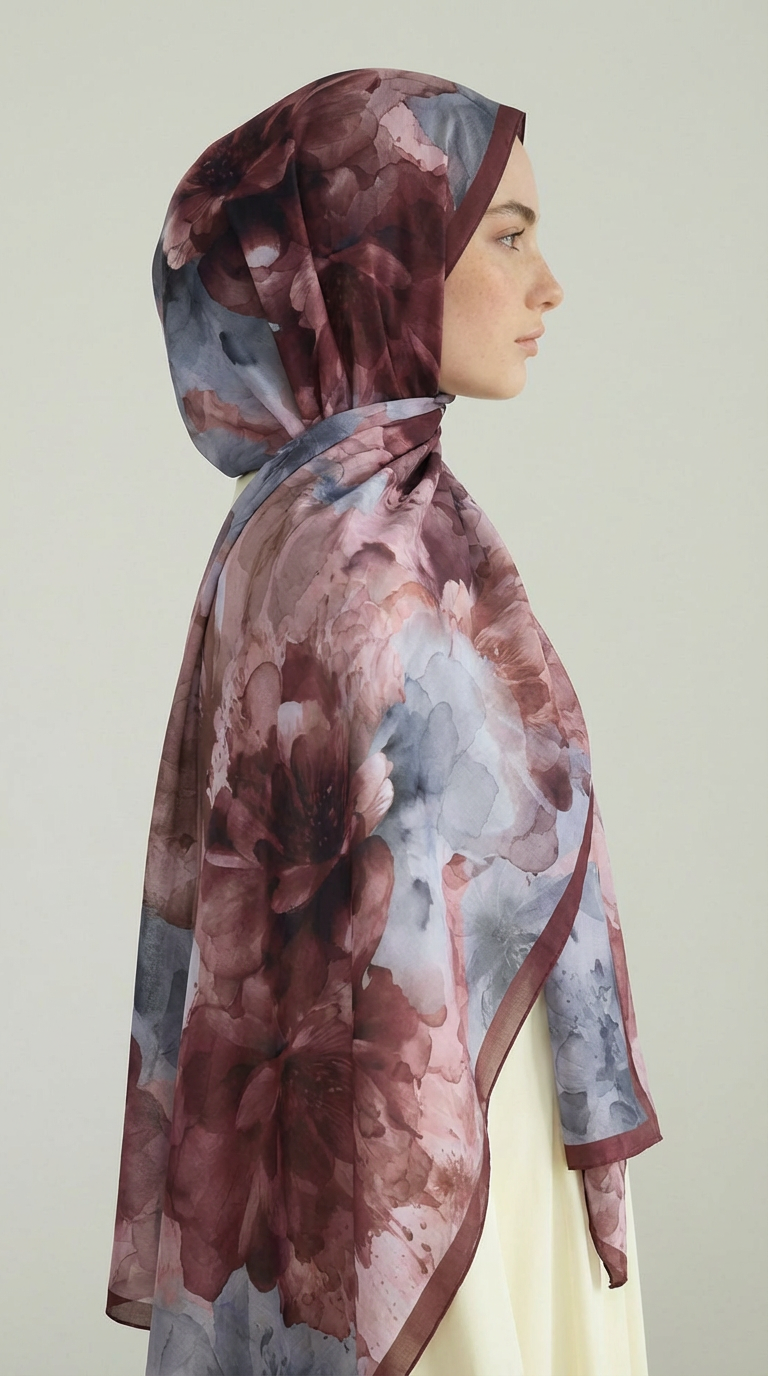 ÇİÇEK DESENLİ COTTON ŞAL - GÜL KURUSU / BEJ