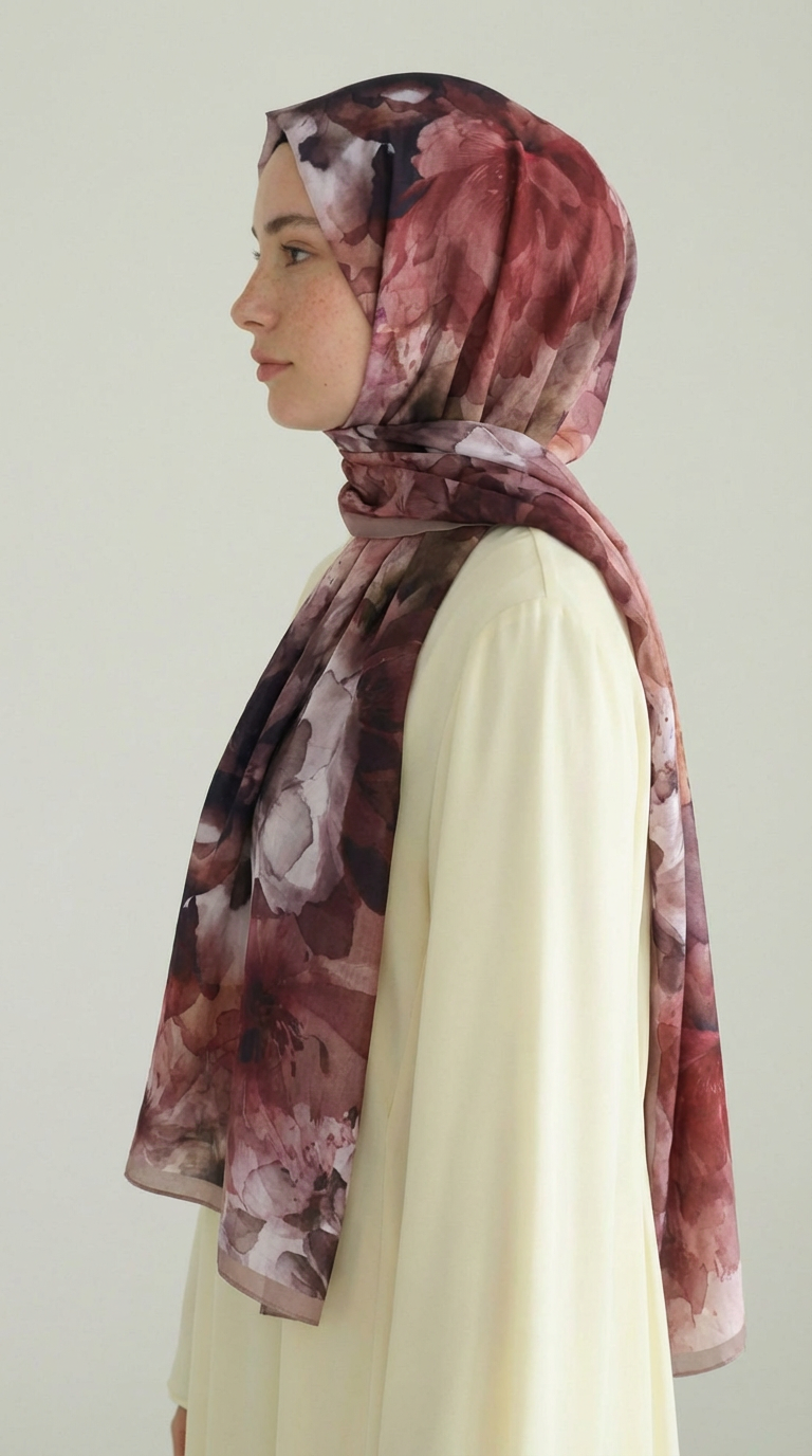 ÇİÇEK DESENLİ COTTON ŞAL - KAHVERENGİ / BEJ