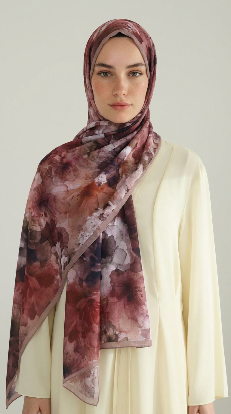 ÇİÇEK DESENLİ COTTON ŞAL - KAHVERENGİ / BEJ