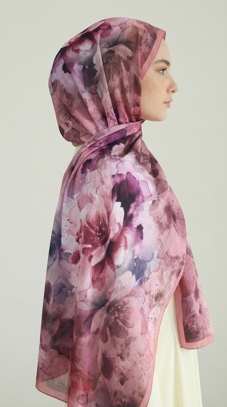 ÇİÇEK DESENLİ COTTON ŞAL -PEMBE