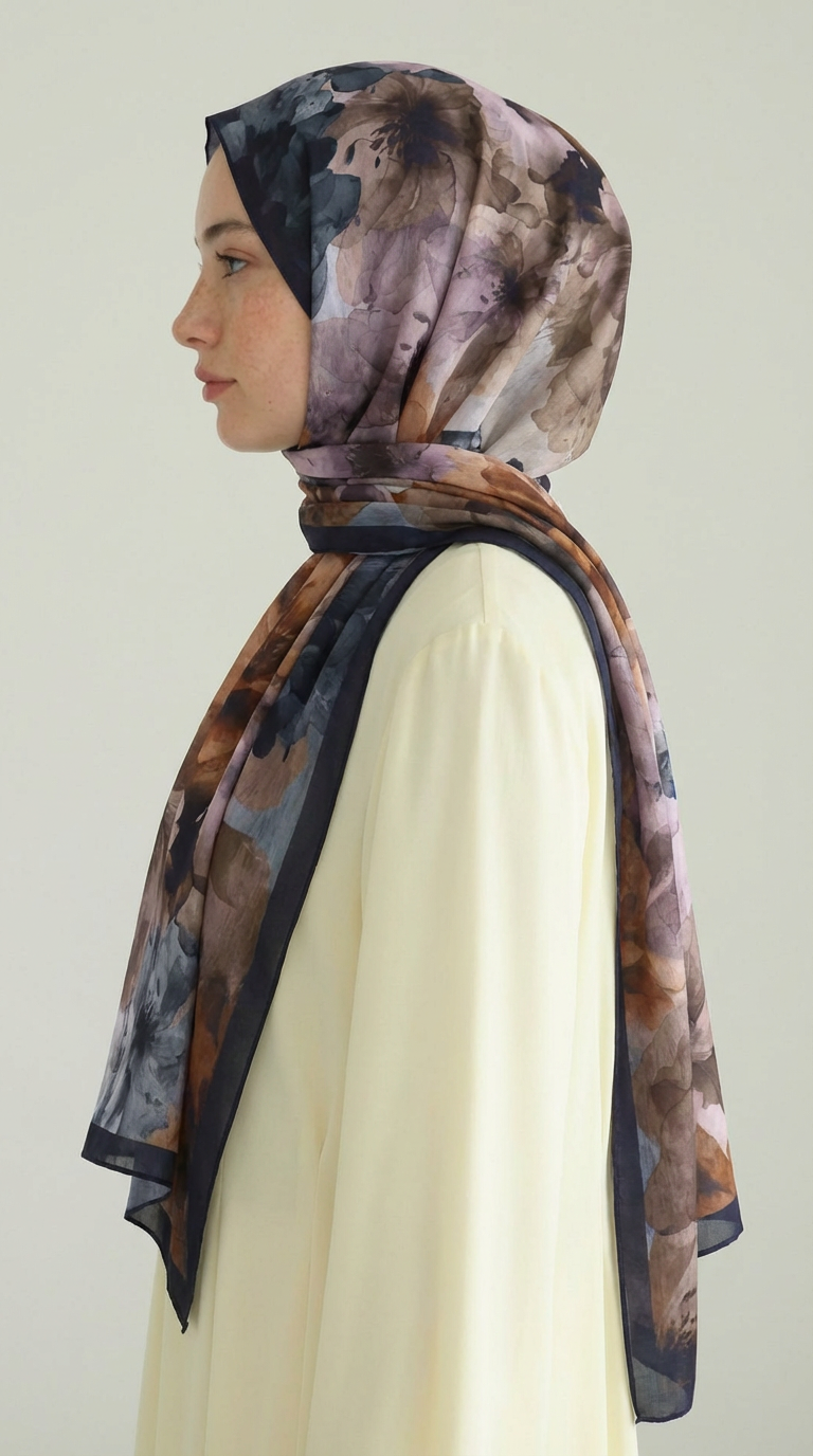 ÇİÇEK DESENLİ COTTON ŞAL - SİYAH / KAHVERENGİ
