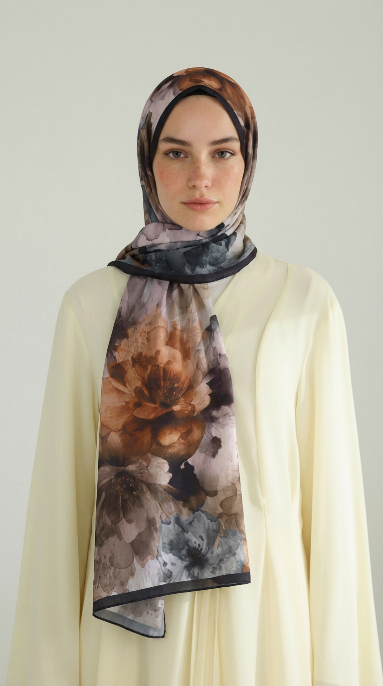 ÇİÇEK DESENLİ COTTON ŞAL - SİYAH / KAHVERENGİ