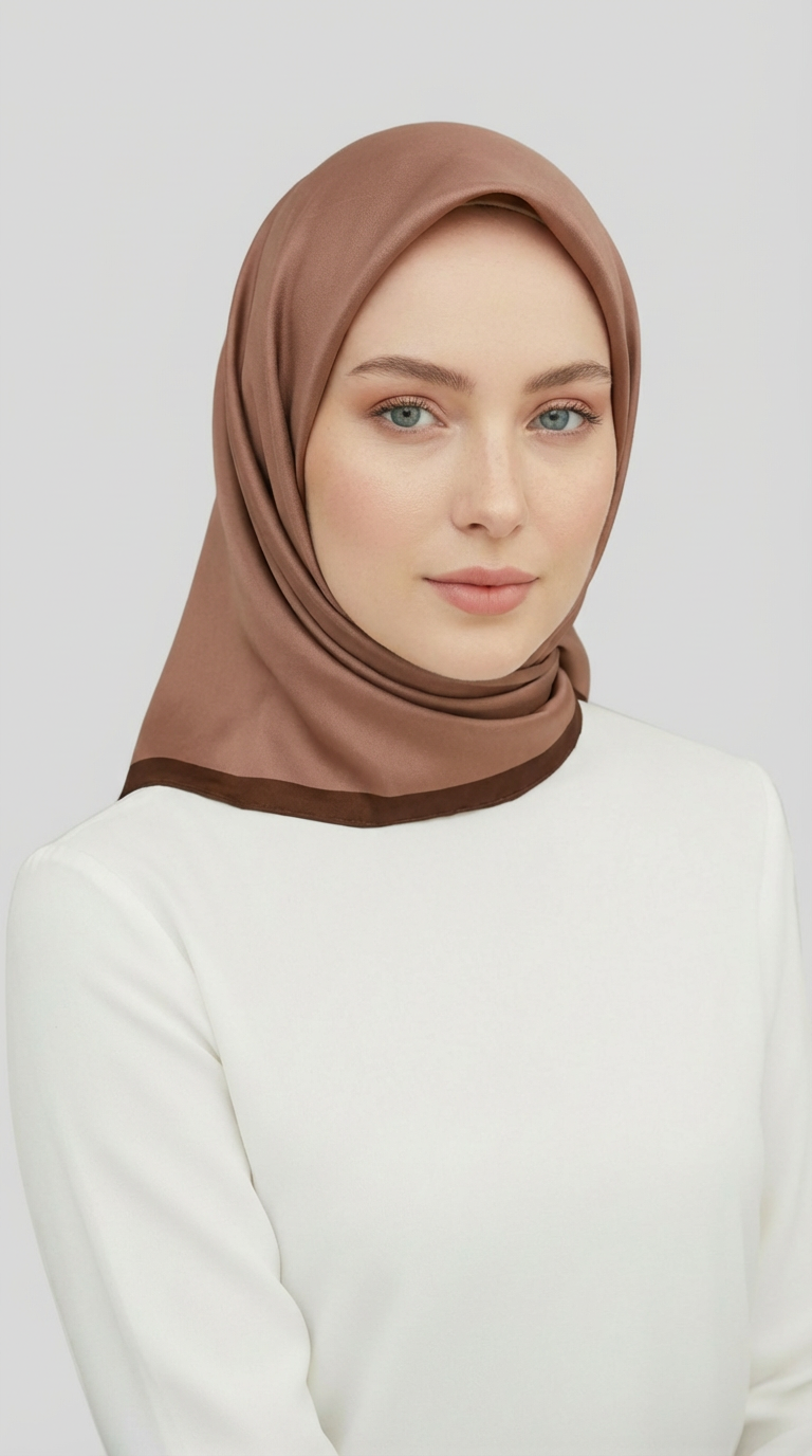 DÜZ TWİL POLYESTER EŞARP - KAHVERENGİ