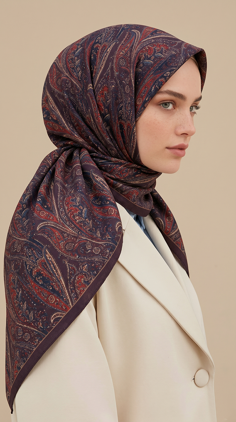 EFSUN DESENLİ 120*120 CM COTTON EŞARP - MOR / MÜRDÜM