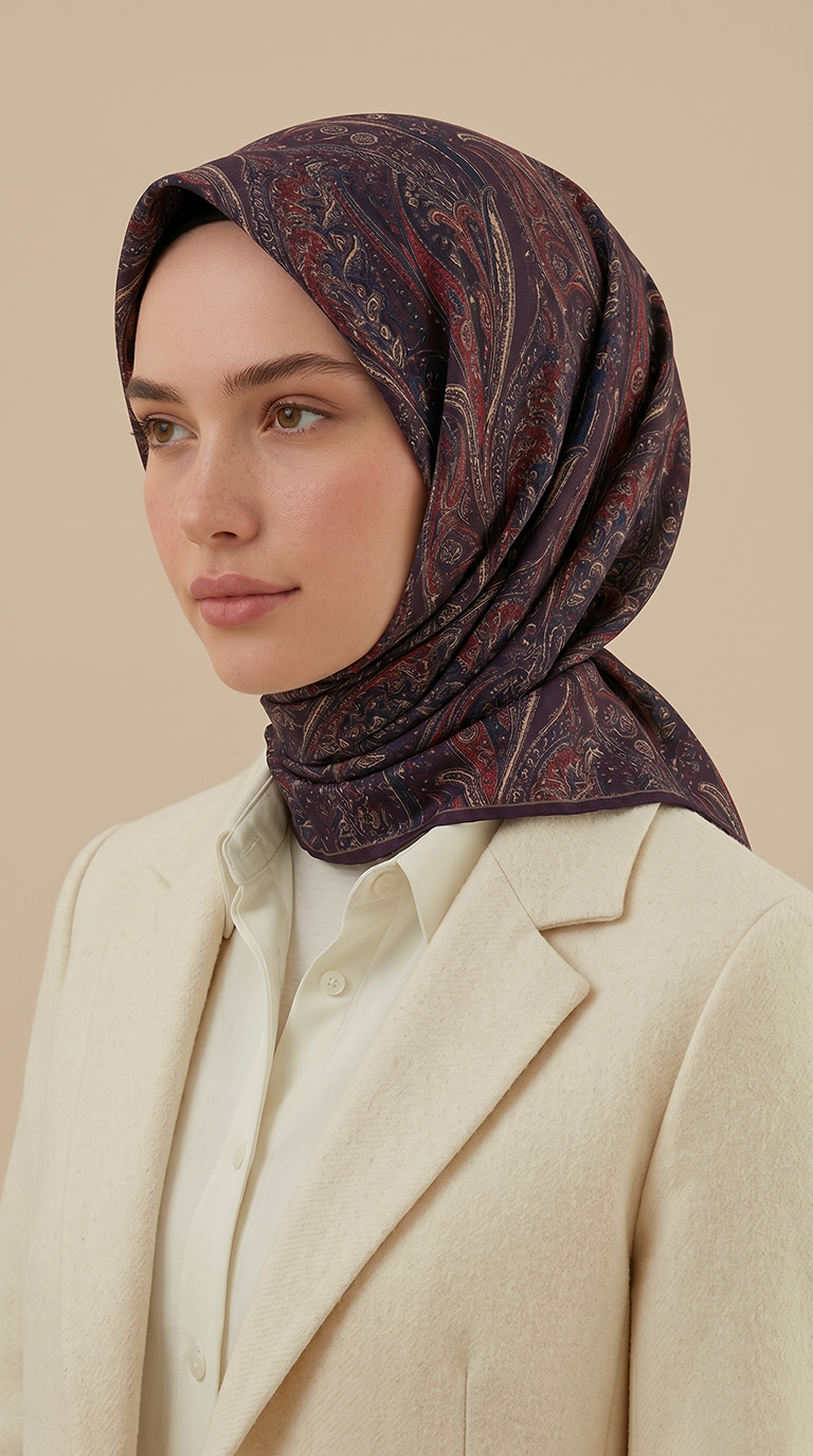 EFSUN DESENLİ 120*120 CM COTTON EŞARP - MOR / MÜRDÜM