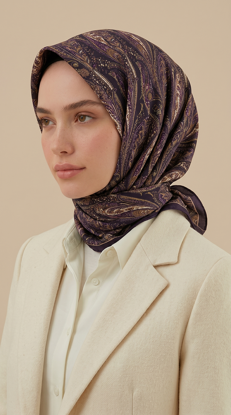 EFSUN DESENLİ 120*120 CM COTTON EŞARP - MOR -/ KİREMİT