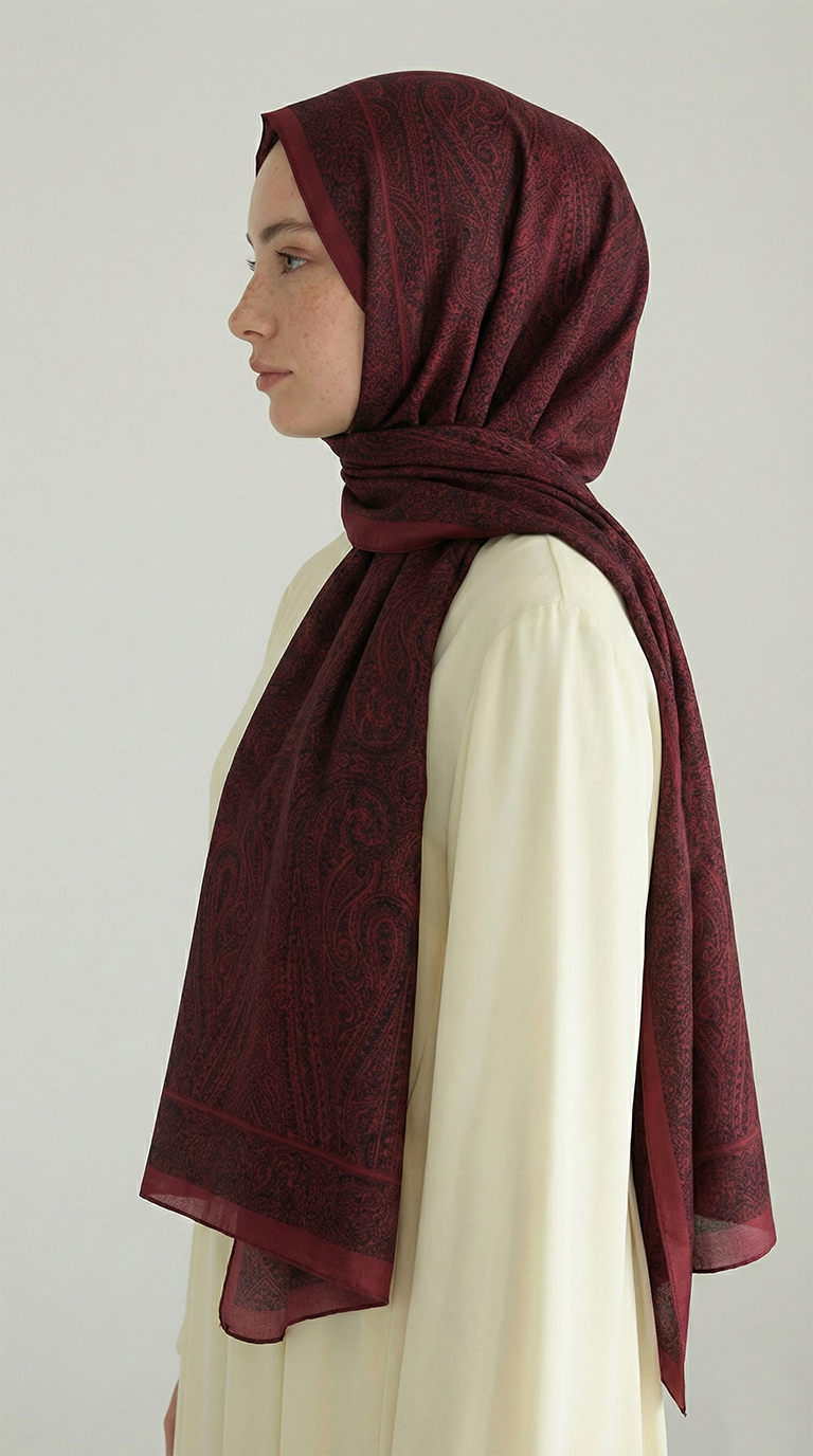 ELEGANT DESENLİ VUAL İPEK ŞAL -KIRMIZI