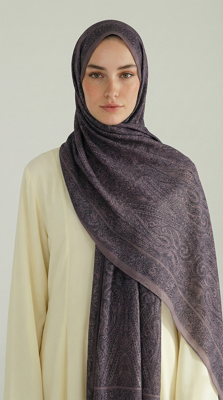 ELEGANT DESENLİ VUAL İPEK ŞAL -  MOR  / LİLA 