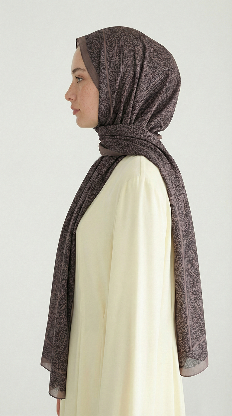 ELEGANT DESENLİ VUAL İPEK ŞAL -  MOR  / LİLA 