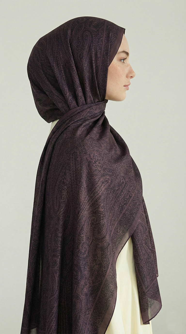 ELEGANT DESENLİ VUAL İPEK ŞAL -SİYAH / KAHVERENGİ