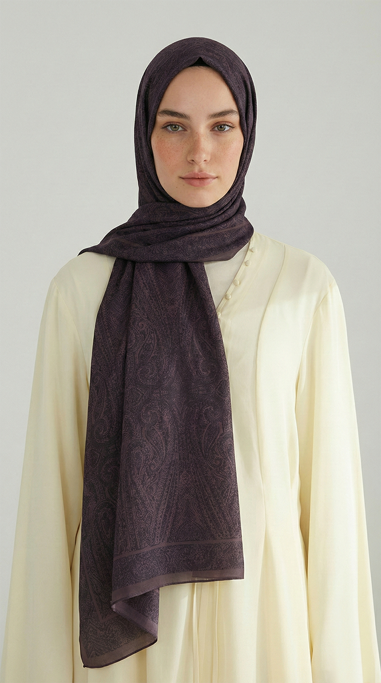 ELEGANT DESENLİ VUAL İPEK ŞAL -SİYAH / KAHVERENGİ