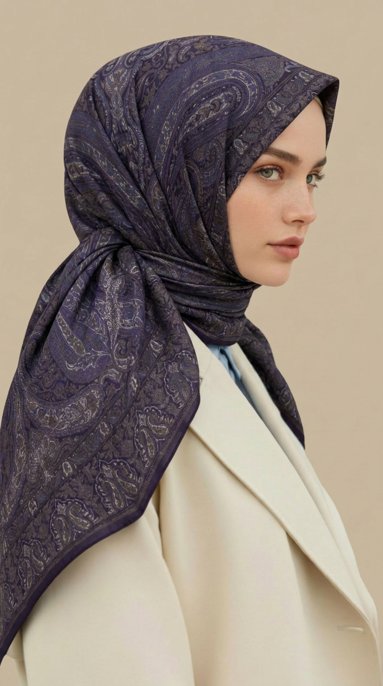 ETNİK DESEN 120 * 120 CM COTTON ŞAL EŞARP - LİLA / KREM